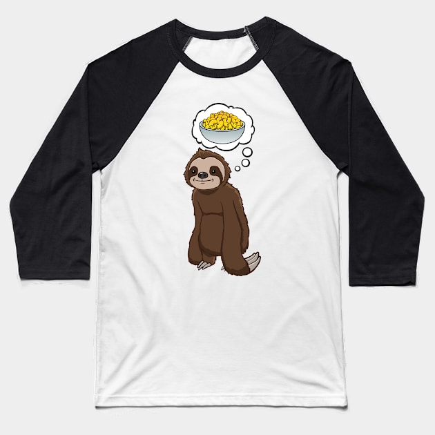 Sloth thinking about eating Mac and Cheese Baseball T-Shirt by jonmlam